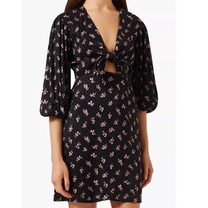 New Maje Muguet Floral Bow Front Mini Dress Black 34, XS $345